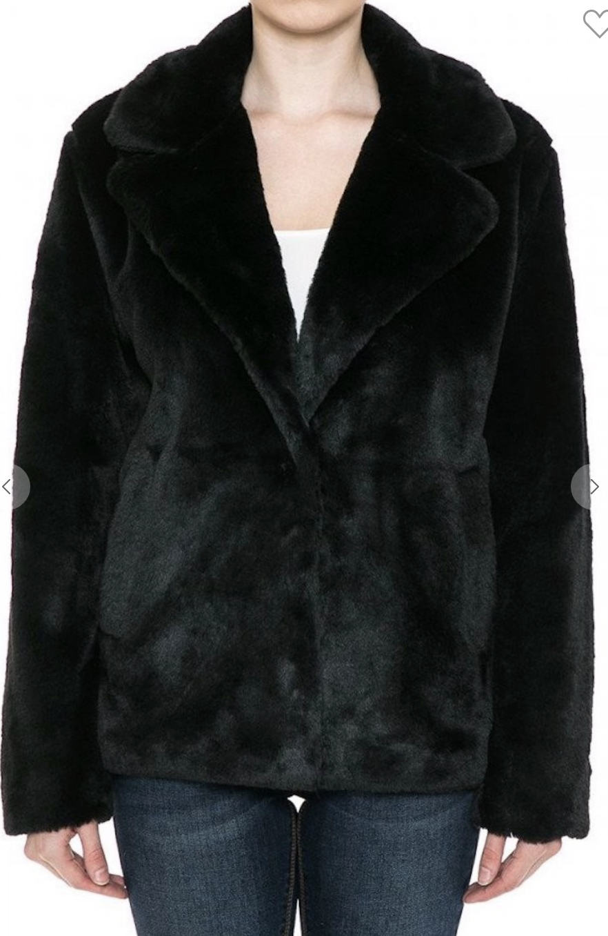Single Breasted BLACK Faux Fur Jacket