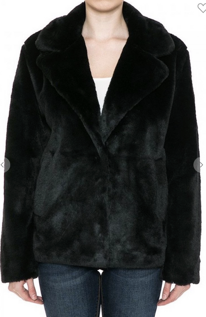 Single Breasted BLACK Faux Fur Jacket