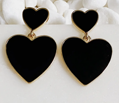 Double Heart Enamel Earrings / 4 colors