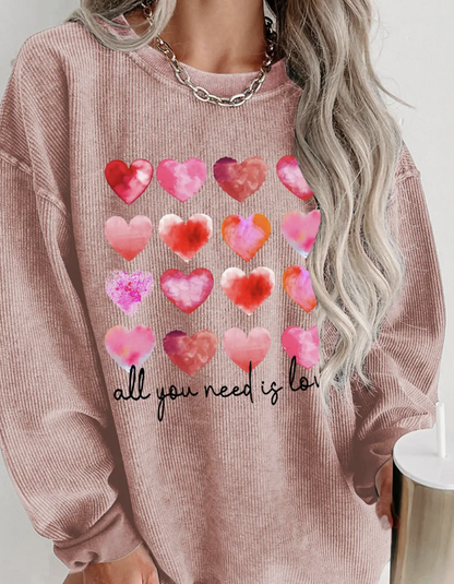 All You Need Is LOVE Heart Corded Sweatshirt