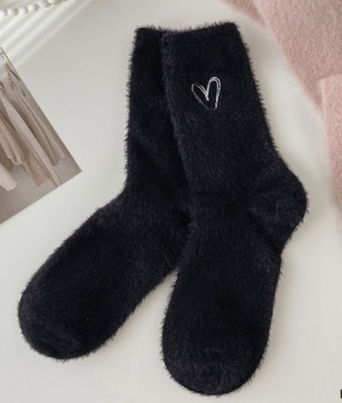 HEART Embroidery Fuzzy Socks