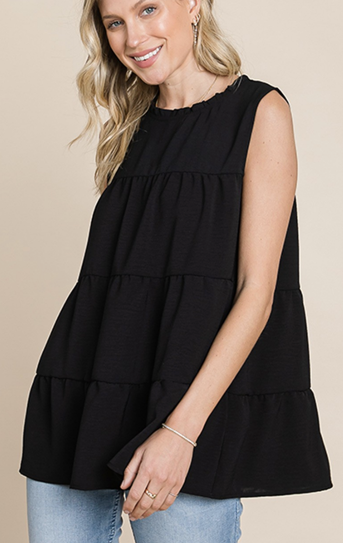 Air Flow Ruffle Neck Sleeveless Top /3 colors