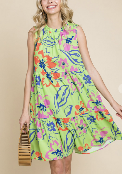 Lime Combo Floral Dress