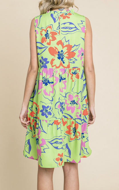 Lime Combo Floral Dress