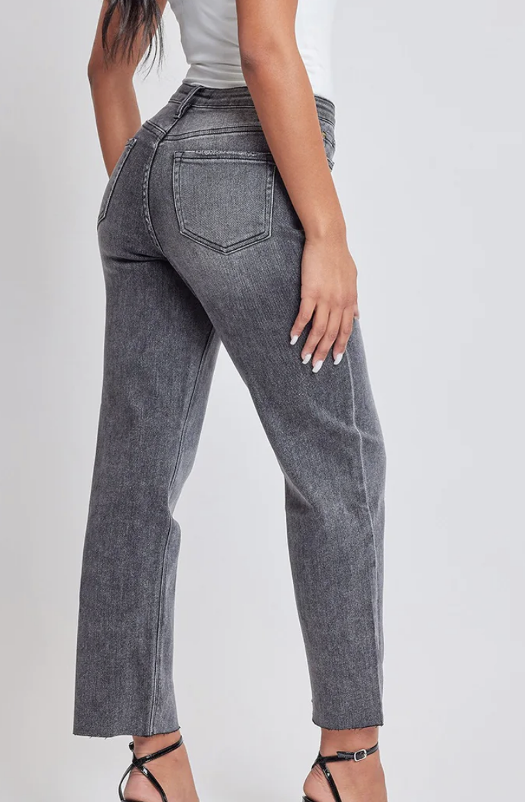 Washed Black High Rise Cropped Straight Jean