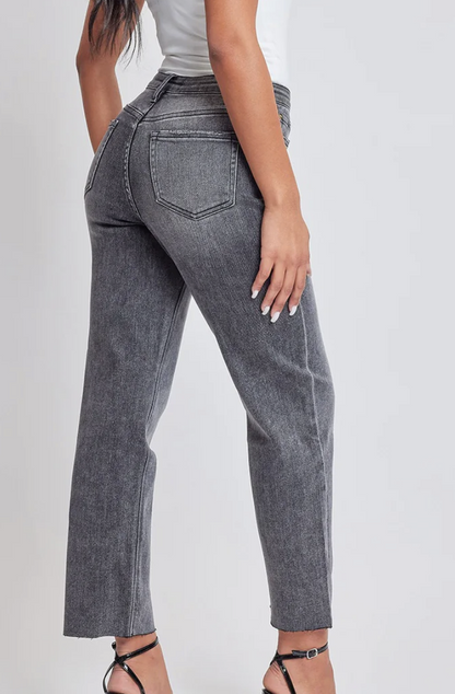 Washed Black High Rise Cropped Straight Jean