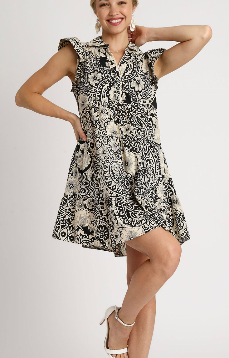 Abstract BLACK Floral Baby Doll Dress