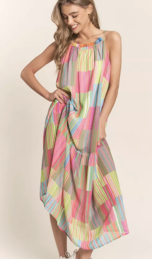 Stripe Multicolor Maxi Dress