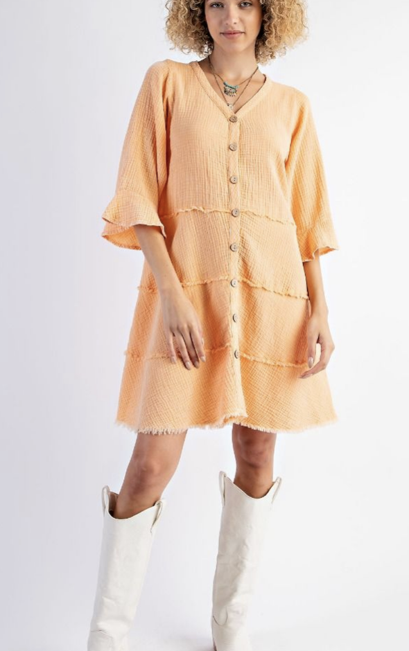 Tangerine Washed Gauze Button Down Dress