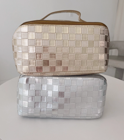 Leather Metallic Carry All Make up Bag