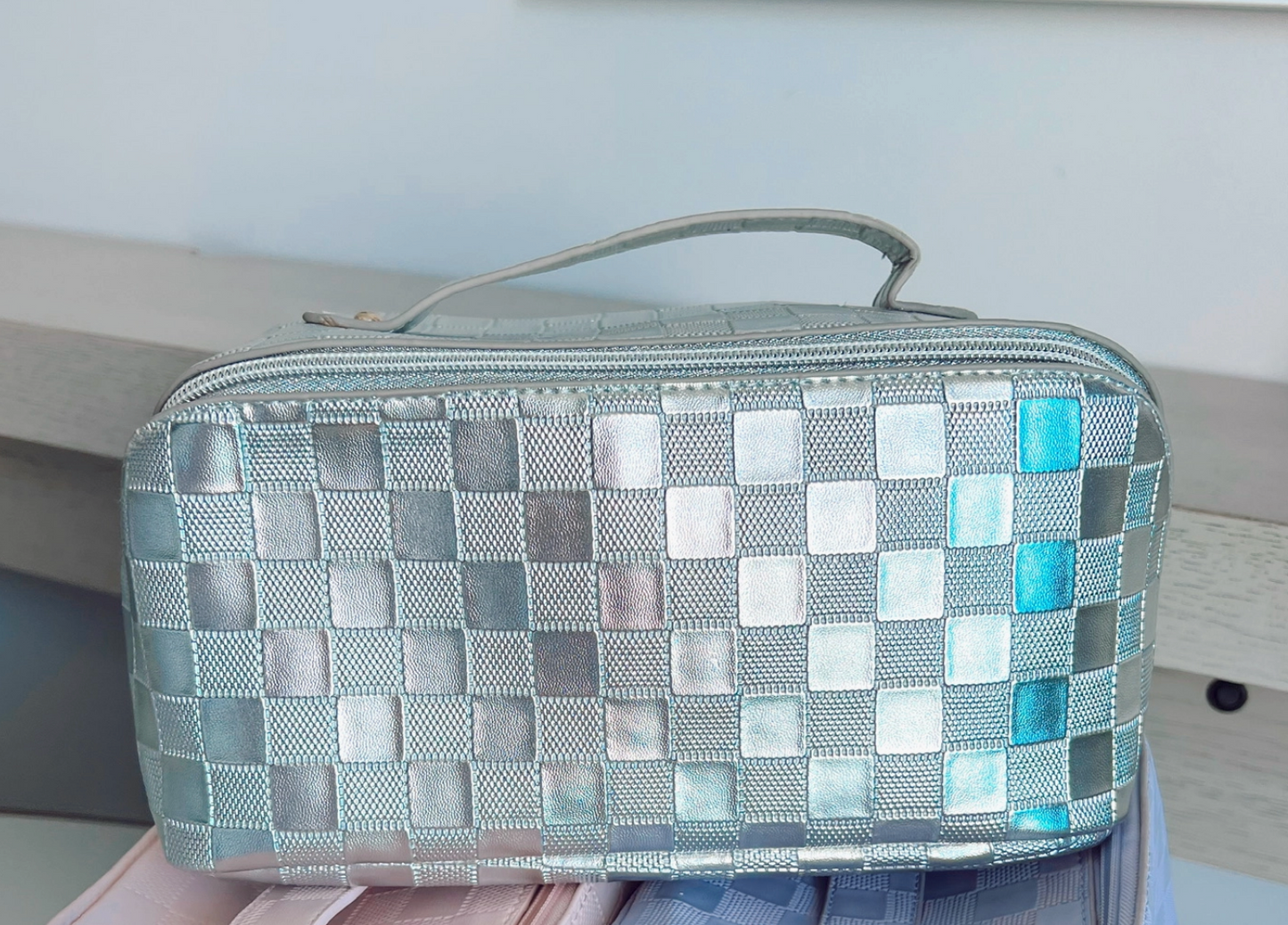 Leather Metallic Carry All Make up Bag