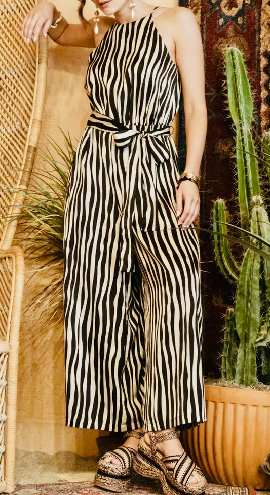 Halter Striped Jumpsuit with Tie