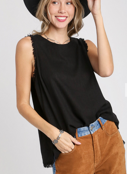 Linen Sleeveless Top with Button Back / 2 colors