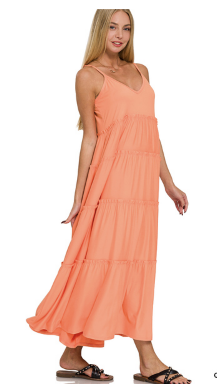 Coral Cami Tiered Maxi Dress