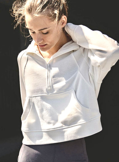 French Terry Cropped White Hoodie