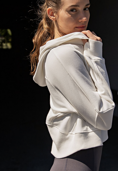 French Terry Cropped White Hoodie