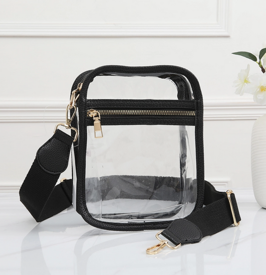 Clear Stadium Black Purse Vertical