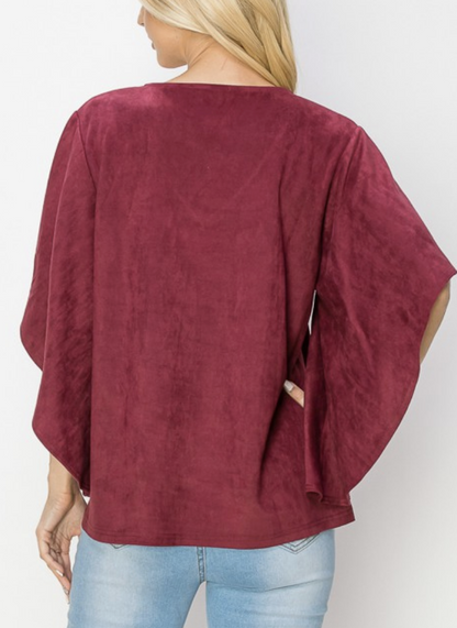 Aeris Wine Stretch Suede Top