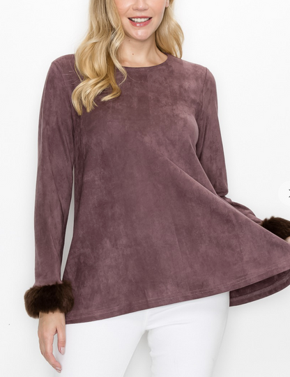 Annabelle Stretch Suede top with Fur accent