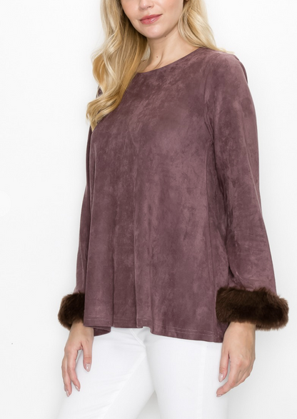 Annabelle Stretch Suede top with Fur accent