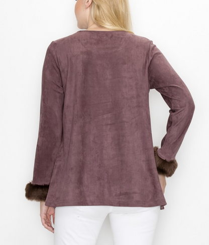 Annabelle Stretch Suede top with Fur accent