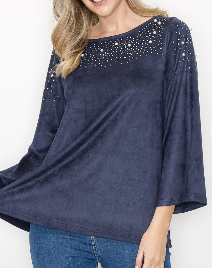 Annie Suede top with Studs & Pearls /2 colors