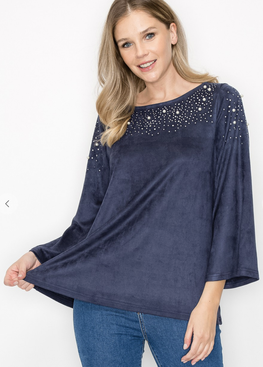 Annie Suede top with Studs & Pearls /2 colors