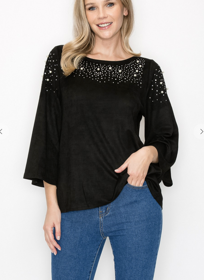 Annie Suede top with Studs & Pearls /2 colors