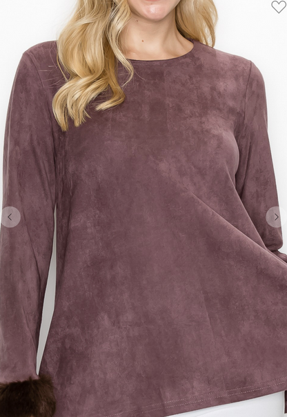 Annabelle Stretch Suede top with Fur accent