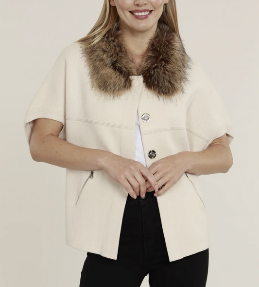 Faux Fur Collar Short Sleeve Cardigan /5 colors - Preorder