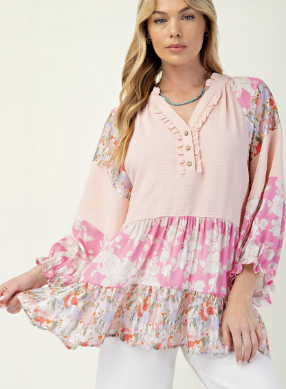 Mixed Floral Swing Tunic Top