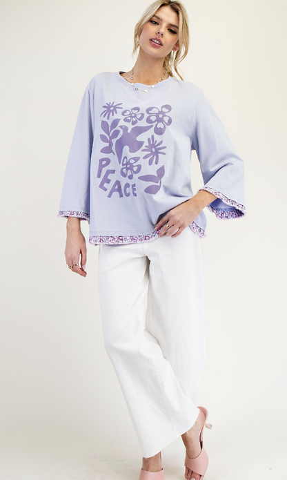 Mineral Washed PEACE graphic print top