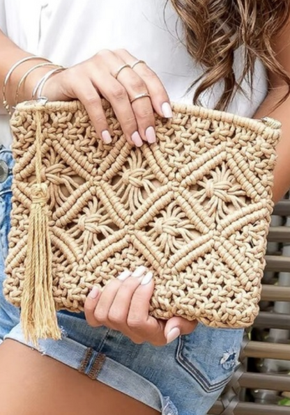 Bohemian Tassel Crochet Clutch