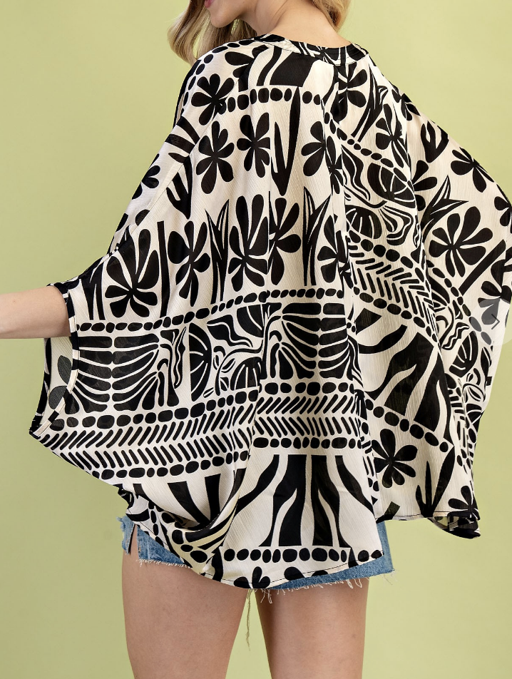 Bold Print Silky V Neck Dolman Sleeve Top / 2 colors