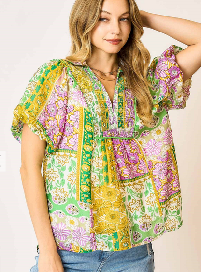 Boho Chic GREEN Mix Blouse
