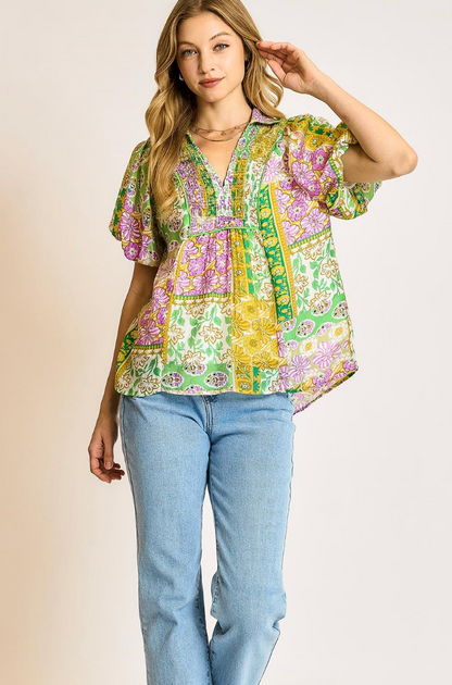 Boho Chic GREEN Mix Blouse