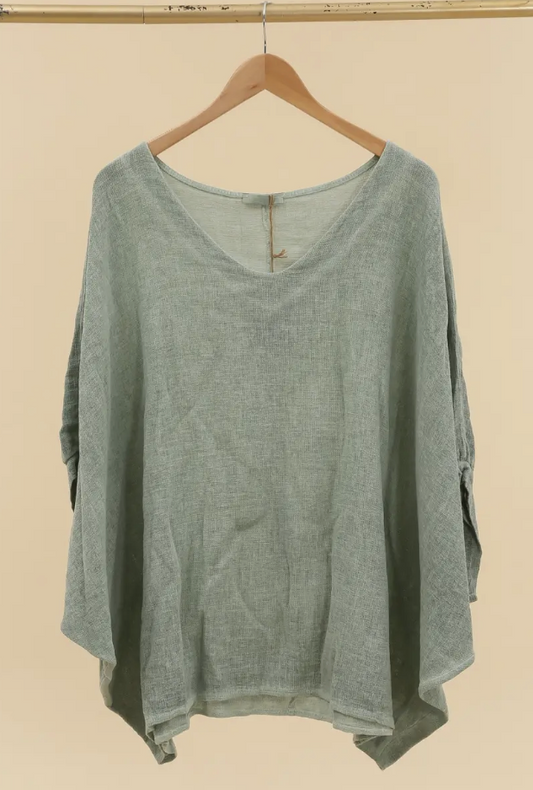 Italian Linen V Neck Dolman Sleeve Plus Size