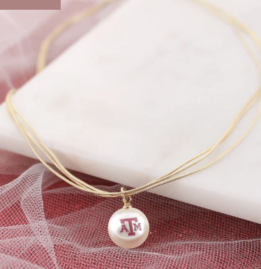 Collegiate 3 Strand Gold Necklace with Pearl Pendant Logo