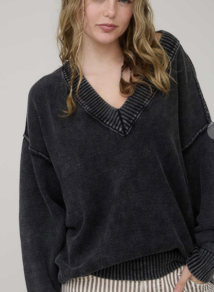 Washed V Neck Oversized Sweater/ 3 colors