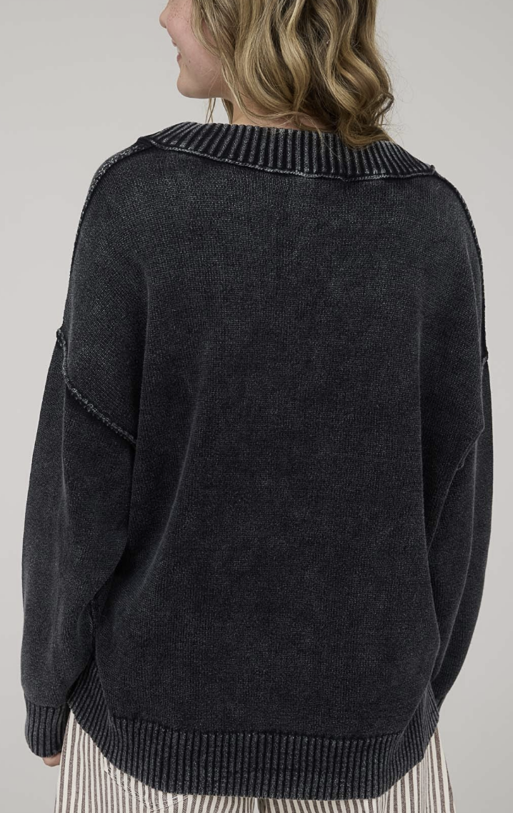 Washed V Neck Oversized Sweater/ 3 colors