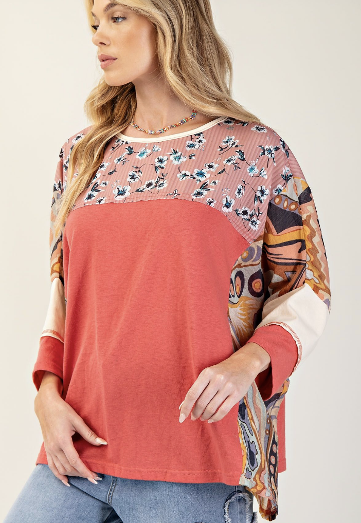 Print Mix Cotton Jersey Top
