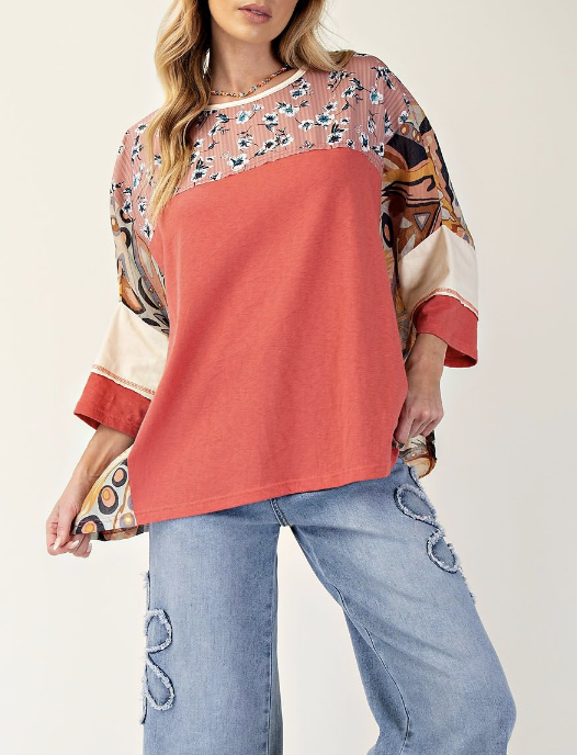 Print Mix Cotton Jersey Top