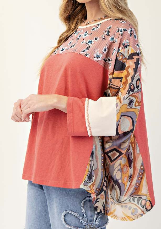 Print Mix Cotton Jersey Top