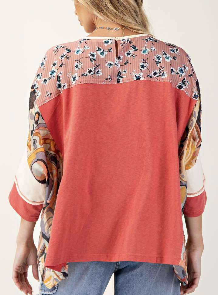 Print Mix Cotton Jersey Top
