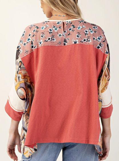 Print Mix Cotton Jersey Top