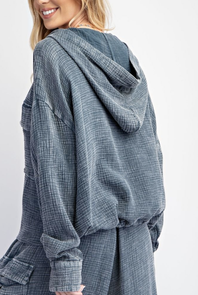 Button-Down Cotton Gauze Hoodie-2 colors