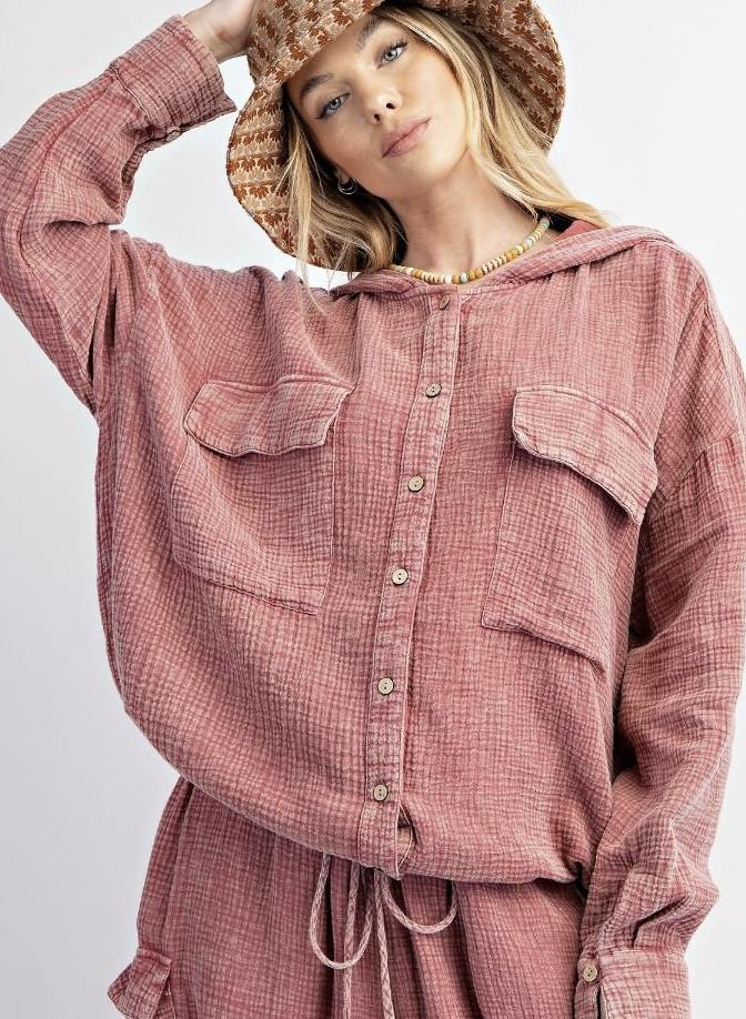 Button-Down Cotton Gauze Hoodie-2 colors