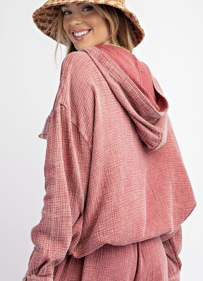 Button-Down Cotton Gauze Hoodie-2 colors