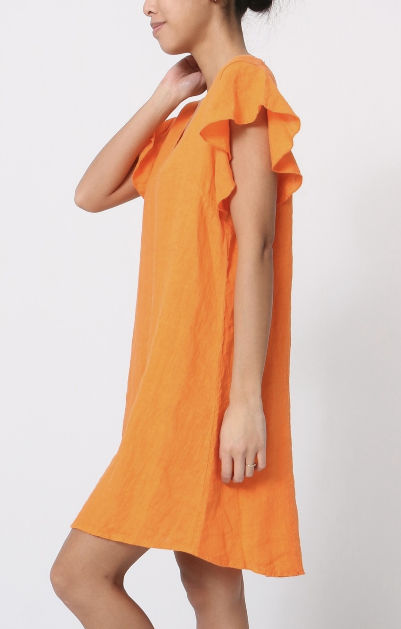 Round Neck Flutter Sleeve Shift Linen Dress- 5 colors