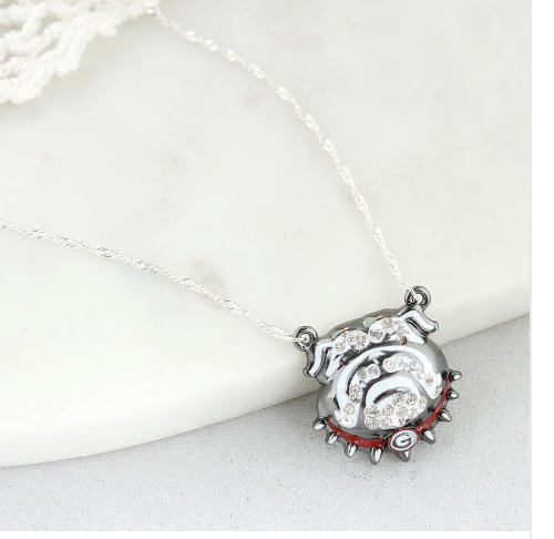 Georgia Bulldog Mascot Crystal Necklace